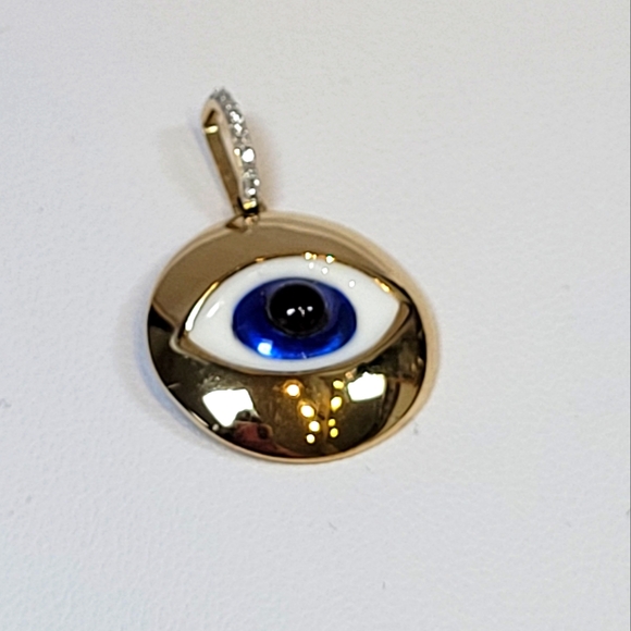 10k Solid Yellow Gold Evil Eye Pendant with Natural Diamonds. - Picture 1 of 6